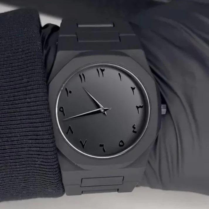 Arabic Aura Matte Black Minimalist Watch | Unisex Ultra-Light Butterfly Clasp | Japanese Quartz Movement