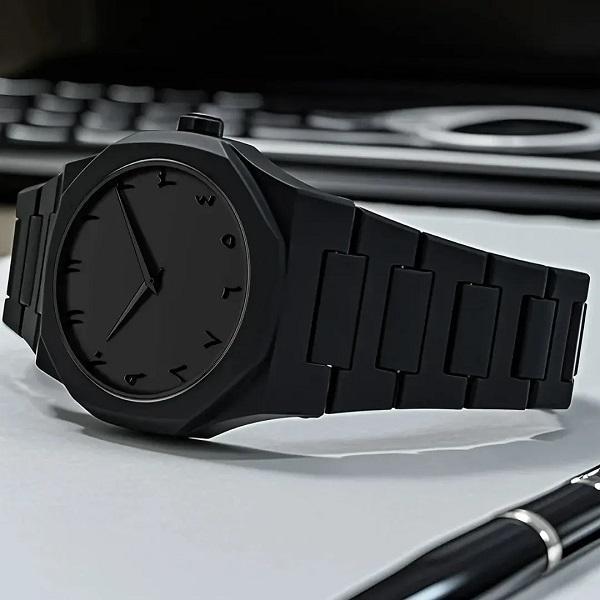 Arabic Aura Matte Black Minimalist Watch | Unisex Ultra-Light Butterfly Clasp | Japanese Quartz Movement