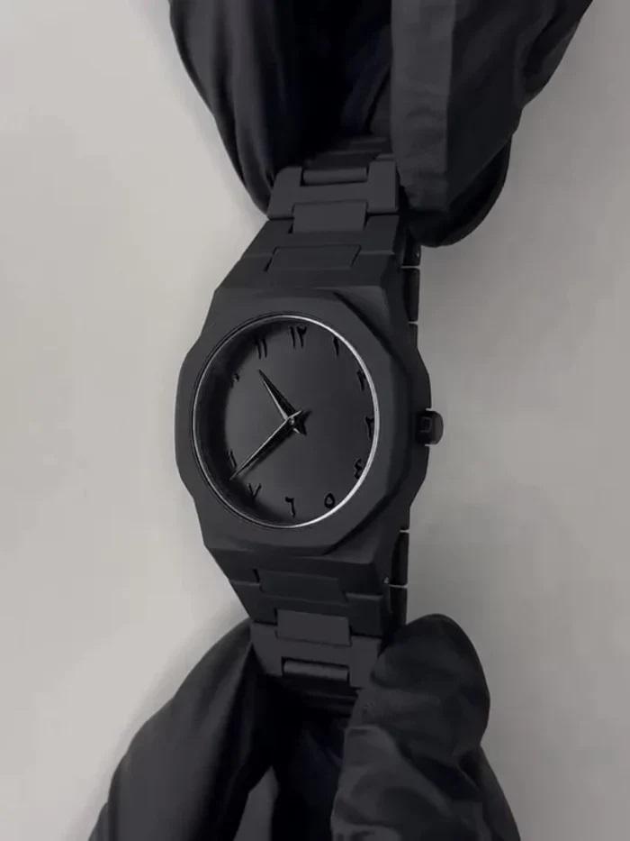 Arabic Aura Matte Black Minimalist Watch | Unisex Ultra-Light Butterfly Clasp | Japanese Quartz Movement