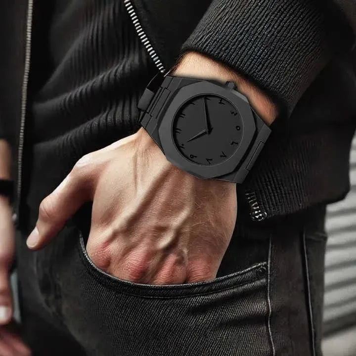 Arabic Aura Matte Black Minimalist Watch | Unisex Ultra-Light Butterfly Clasp | Japanese Quartz Movement