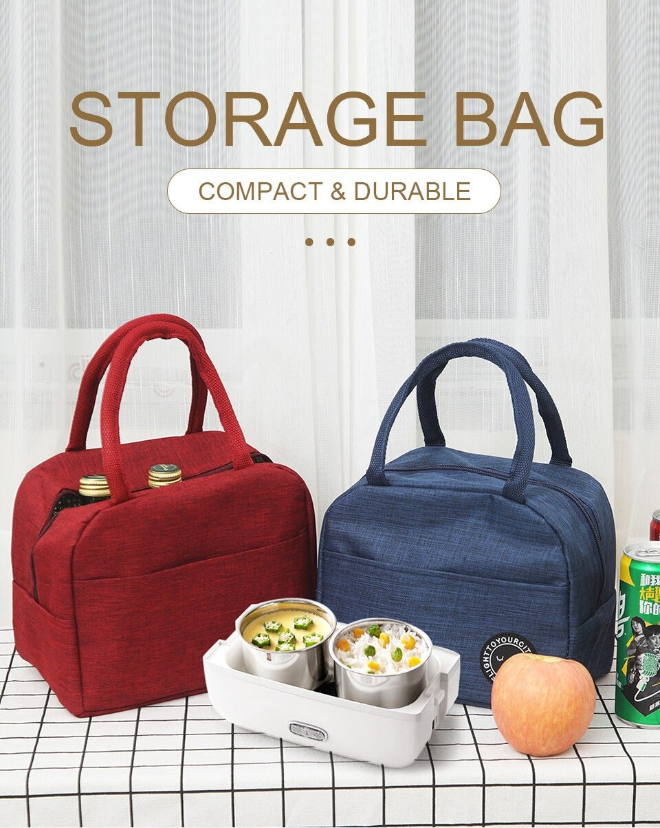 Portable Thermal Insulated Lunch Bag – Stylish & Durable Lunch Box Tote Cooler for Men & Women | Perfect for School, Office, Outing & Picnic (Random Color)